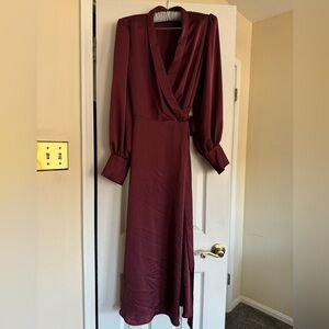 Babaton wrap dress in burgundy